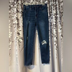 American Eagle Highest Rise Jegging Size 10 Dark Wash Distressed